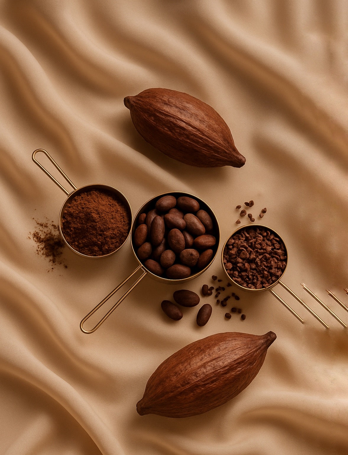 Gotas de cacao en polvo troceadas y desmenuzadas