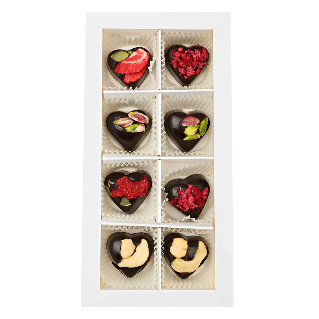 Paquete de 8 chocolates en forma de corazón: chocolate con frutos secos