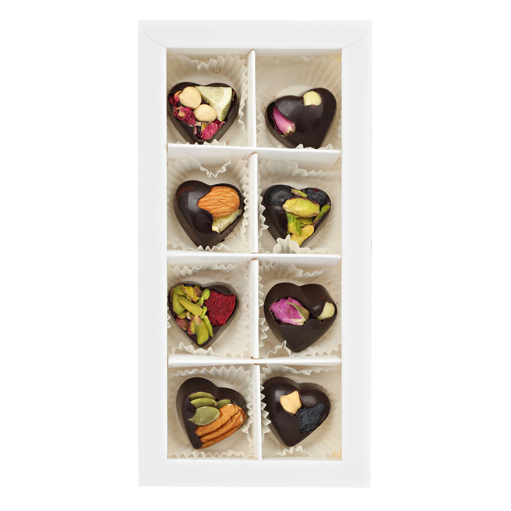 Paquete de 8 chocolates en forma de corazón: chocolate con frutos secos