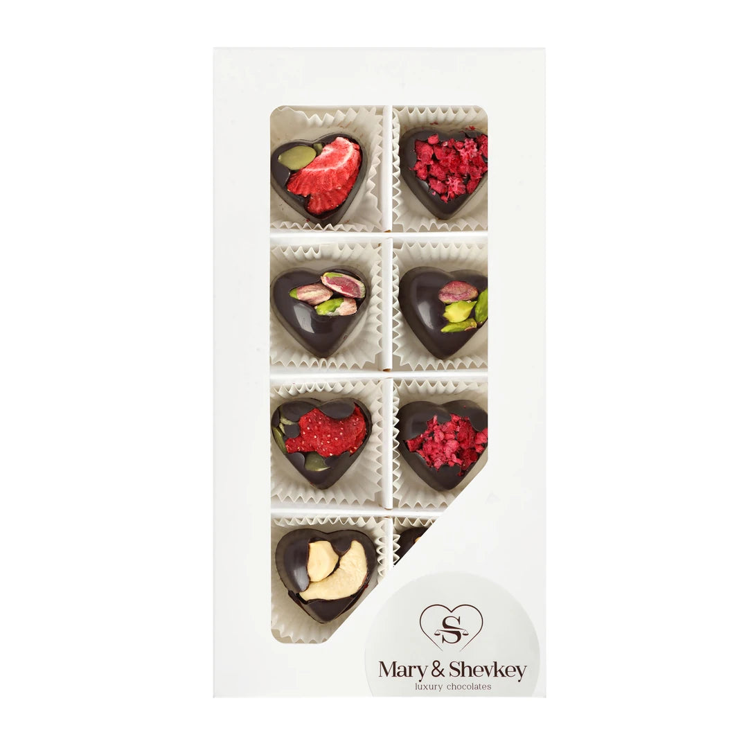 Paquete de 8 chocolates en forma de corazón: chocolate con frutos secos