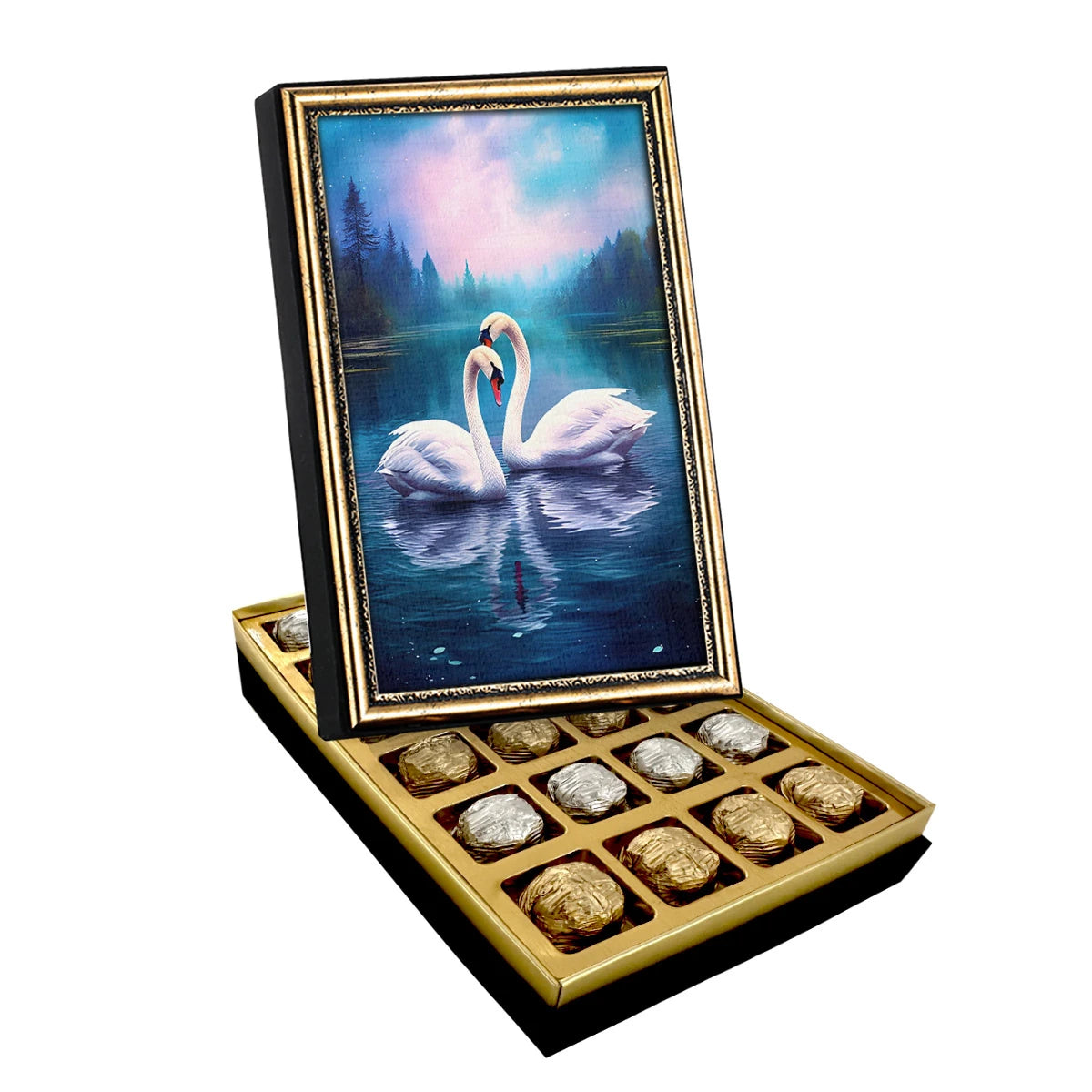 Swans in Love Canvas Painting Chocolate