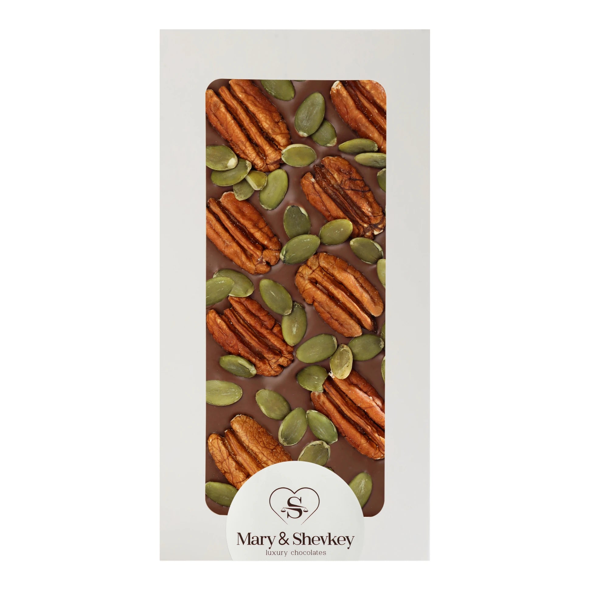 Luxury Couverture Chocolate Bar with Pecans and Pumpkin Seeds, 125g