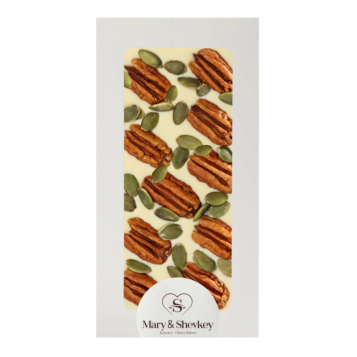 Barra de chocolate de cobertura de lujo con nueces pecanas y semillas de calabaza, 125 g