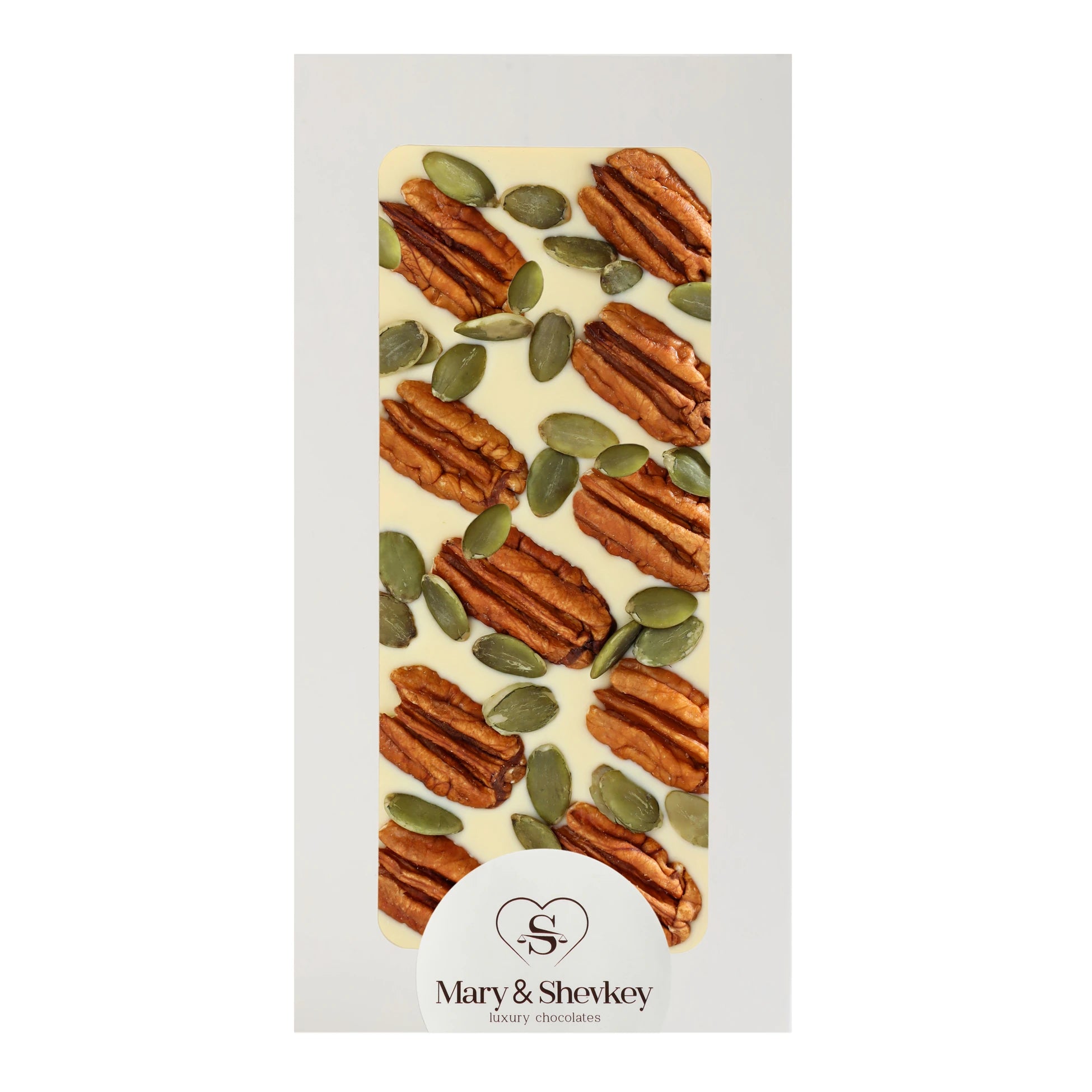 Luxury Couverture Chocolate Bar with Pecans and Pumpkin Seeds, 125g
