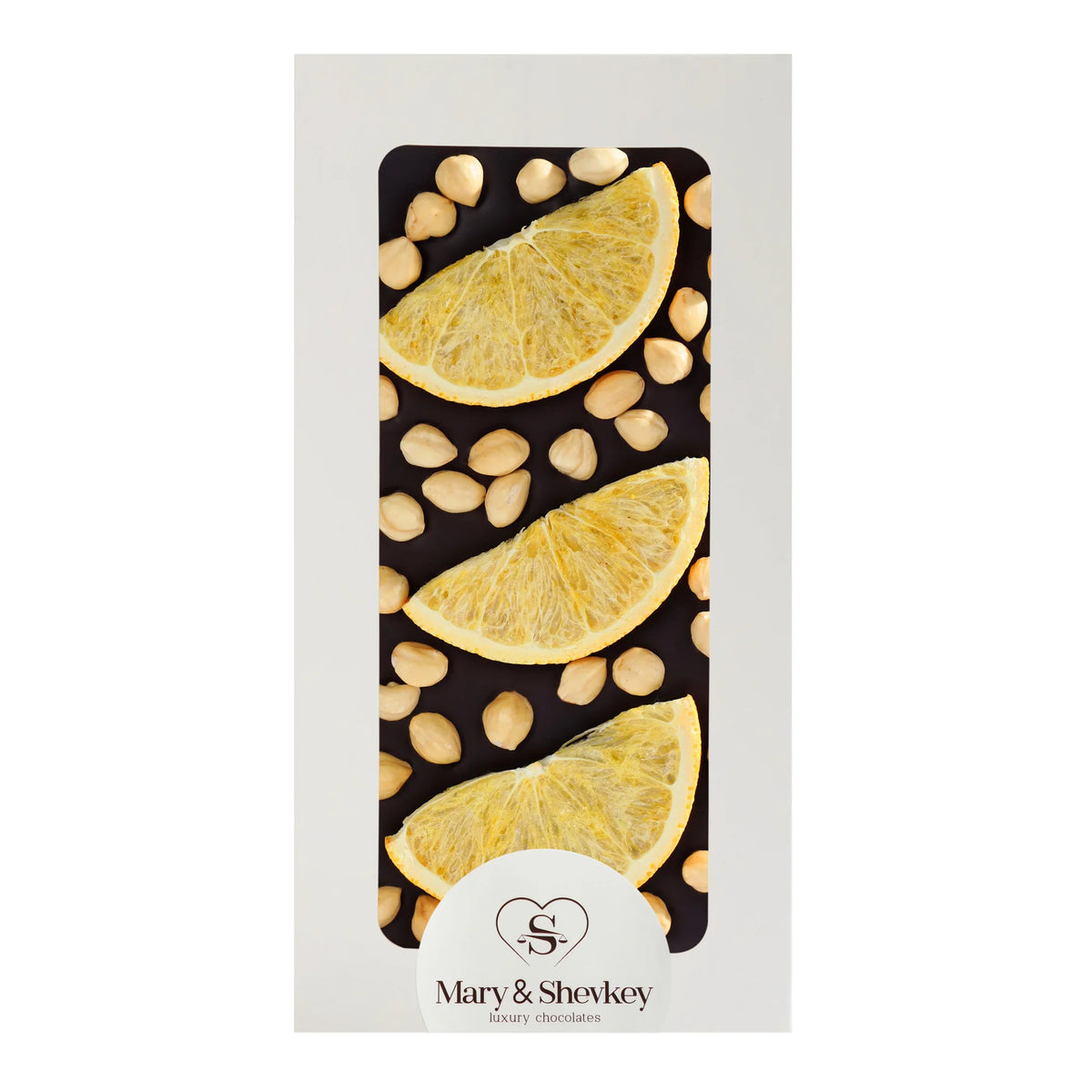 Barra de chocolate de cobertura con avellanas y naranja (liofilizada) 110 g Chocolate afrutado